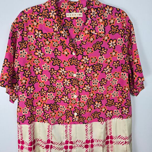Marni x Uniqlo Mixed Pattern Pleated Shirt Dress Floral Plaid Colorblock Large - Picture 6 of 8